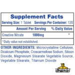Hi-Tech Pharmaceuticals Creatine Nitrate Supplement Facts Showing 1000mg Creatine Nitrate Per Tablet And 120 Servings Per Container