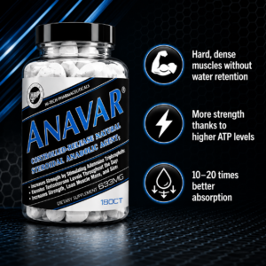 Hi-Tech Pharmaceuticals Anavar 180ct dietary supplement featuring anabolic support ingredients for muscle-building and body composition goals.