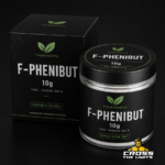 TrueRoots F-Phenibut 10g laboratory research material in premium black jar and retail box featuring CAS 195926-08-8 for analytical and scientific research use only