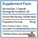 Granite Hardening Multi Blend supplement facts showing 40 mg Estra-4,9-diene,17-dione and 30 mg Epistane compound per capsule