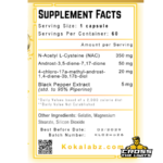 Koka Labz Halo Drol RX Supplement Facts showing 20 mg 4-chloro-17a-methyl-androst-1,4-diene-3β,17β-diol, 50 mg Androst-3,5-diene-7,17-dione, 350 mg NAC and 95% Piperine