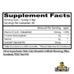 Insane Labz Creatine Craig Supplement Facts with 5g Creatine Monohydrate 1g Taurine Vitamin D3 and OxyGold Fulvic Acid