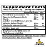 Insane Labz Psychotic Hydration Supplement Facts with sodium potassium chloride magnesium Vitamin B12 and OXYGOLD Fulvic Acid