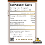 Koka Labz Metha Drol RX Supplement Facts showing 100 mg 1-Androstene-3β-ol-17-one with NAC, TUDCA and Piperine.