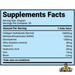 Harmony Concept Collagen Beauty Complex Supplement Facts with 10g bovine collagen 1600mg MSM and 1500mg glucosamine
