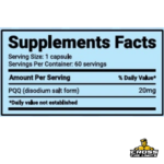 Harmony PQQ Pure Series Supplement Facts with 20mg PQQ disodium salt per capsule