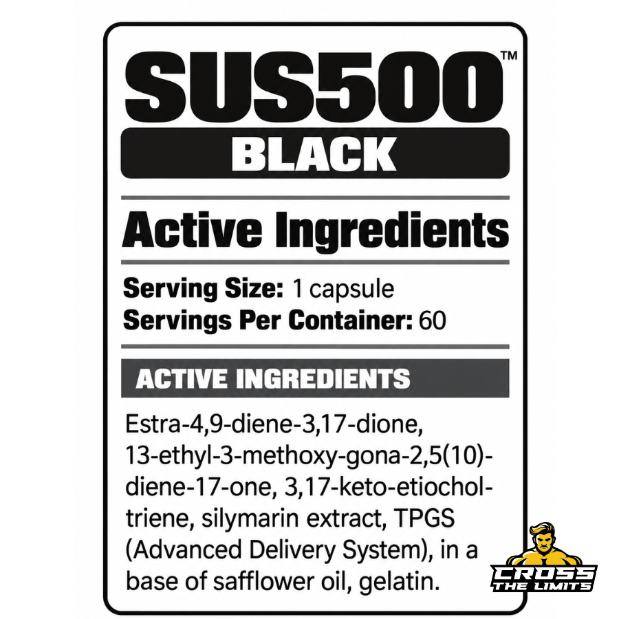G.E.T. SUS500 Black | Hardcore Dual Prohormone 60 Caps ingredient label
