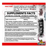 Venom Labs Venom Fatal Bite Supplement Facts with caffeine Geranium Extract Synephrine Hordenine and Ephedra Extract